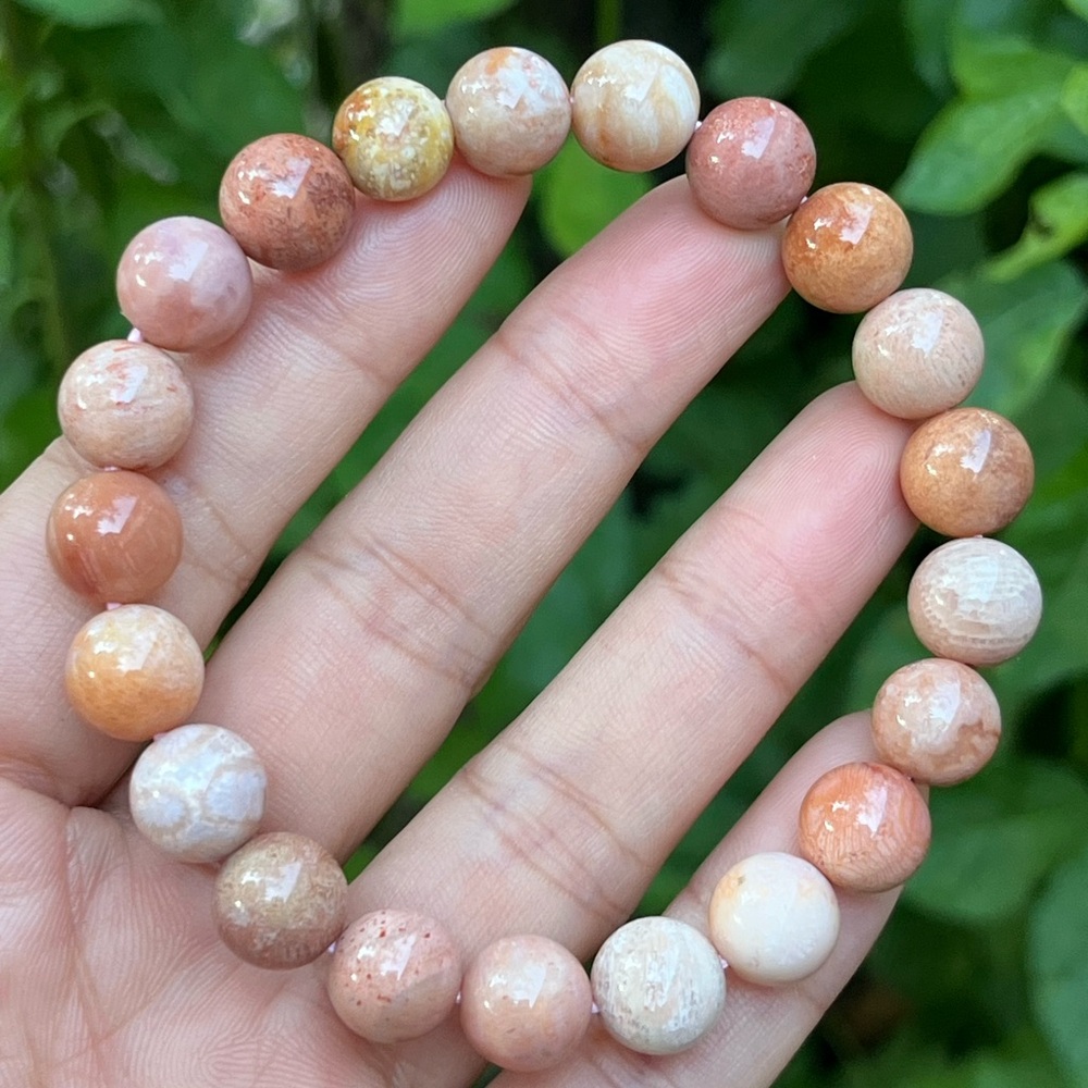 10mm stretchable pink coral‎ jade bracelet